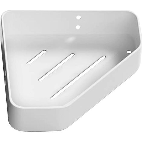 Étagère d'angle de rangement pour salle de bain, antirouille, auto-drainante, fixée au mur, sans crochets, pour articles de toilette, salle de bain, cuisine et salon. (1/5)