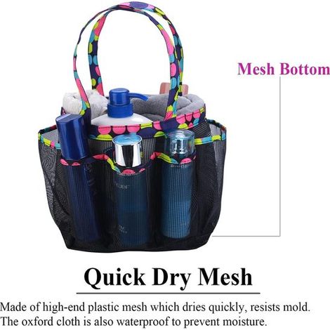 Organizador de ducha portátil de malla，Bolsa con 8 cestas para baño de estudiantes，Bolsa grande para ducha，ideal para camping y gimnasio (Negro) (1/4)