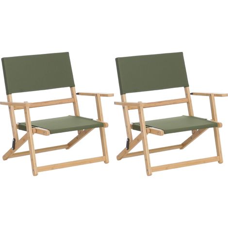 [JAMAIS UTILISÉ] Lot de 2 chaises de camping en bambou HHG-895, chaise de jardin, chaise de balcon, chaise de loisirs, pliable, d'extérieur, en tissu/textile, vert (1/5)
