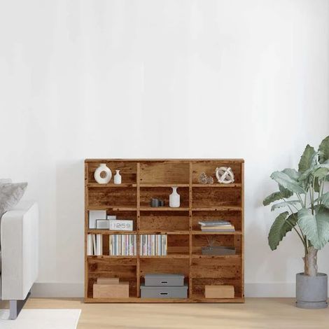 Meuble CD en Bois d'Ingénierie Style Rétro, Rangement Disques 100x23x89,5 cm (1/5)