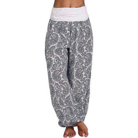 Maxi-Hose mit Ali-Baba-Haremsmuster, Aladdin-Stil, Boho-Look, weites Bein, Yogahose, Übergröße 5XL, weiß (1/4)