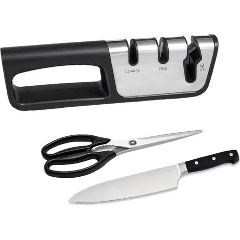 Aiguiseur de couteaux manuel professionnel, (un seul aiguiseur inclus, aucun autre produit inclus) Aiguiseur de couteaux et de ciseaux 3 en 1, version améliorée, aiguiseur de couteaux, ergonomique, ai (1/5)