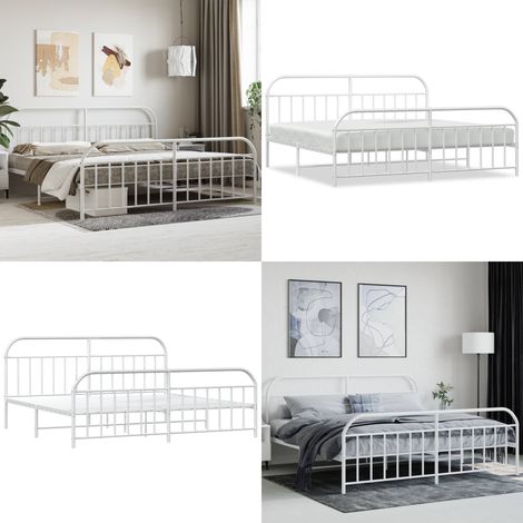 Bettgestell mit Kopf- und Fußteil Metall Weiß 200x200 cm - Bettrahmen - Doppelbett - Metallbett - Weißes Bett - Boxspringbetten - Home & Living (1/5)