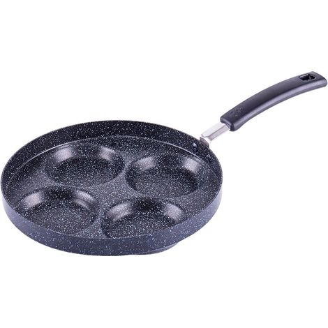 Poêle à œufs 4 tasses, Divers accessoire de portail, revêtement antiadhésif marbré, poignée en bakélite, pour cuisinière gaz ou vitrocéramique (1/5)