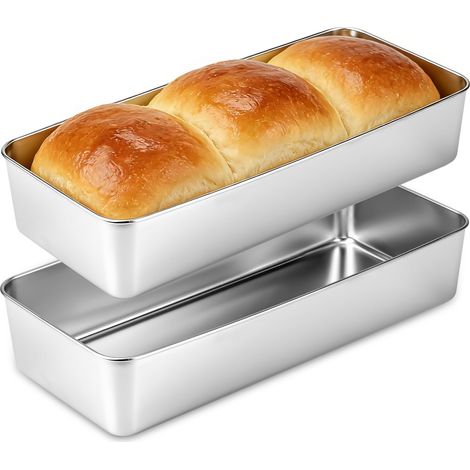 Moule à Pain en inoxydable, 2 Pièces Moule Gateau de Mie avec Conception Anti-fuite, Épais et Résistant, Lavable au Lave-vaisselle pour Brioche et cake, Anti-rouille, Rectangulaire(33×15×6.5cm) (1/5)
