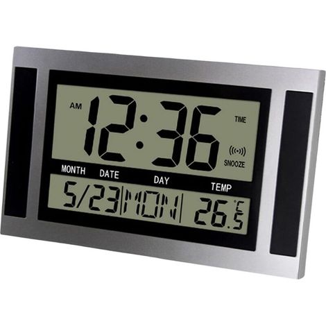 Horloge Murale NuméRique LCD Grand Nombre Temps TempéRature Calendrier Alarme Table Horloge de Bureau Design Moderne Bureau Argent-DOU