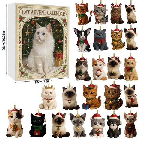 Nouveauté 2025 : Calendrier de l'Avent pour les amoureux des chats, boîte surprise, décoration pour sapin de Noël en acrylique (1/5)