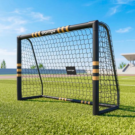 But de Football avec Mousse de Protection, 6 Piquets de Sol et Filet en PE, 240x85x160cm, Jaune (1/5)