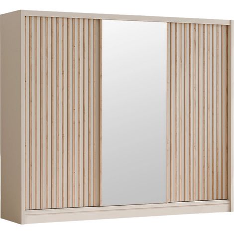 Armadio 3 ante scorrevoli Con specchio L250 cm Beige e naturale - CALOWI (1/3)