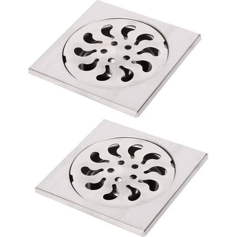 2pcs Siphon de Sol Acier Inoxydable, Grille de Douche Carrée Filtre de Douche Drain de Douche Attrape Cheveux pour Salle de Bain, 90x90x30mm (1/5)