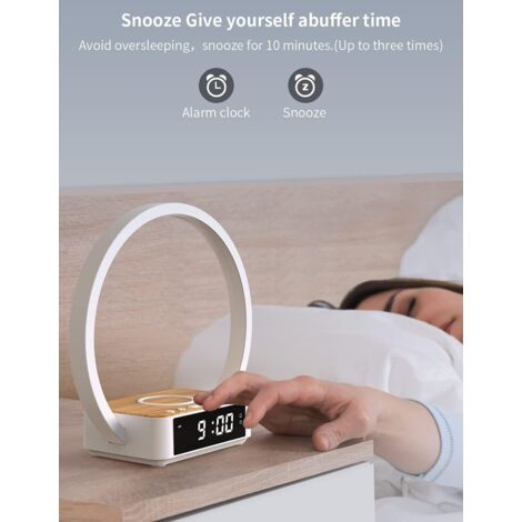 Lampada da tavolo LED, 3 livelli luminosità, carica wireless, orologio e luce sveglia, touch USB - RW (1/3)