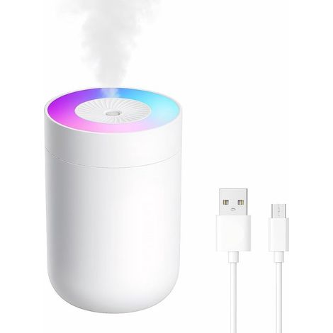 Minihumidificador，Humidificador para dormitorio，Humidificador pequeño，Humidificador USB，Luz nocturna LED，230 ml，Para escritorio y coche，Blanco (1/5)