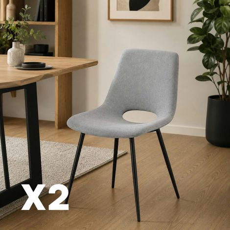 Chaise tissu gris à dossier ouvert (lot de 2) LORA (1/5)