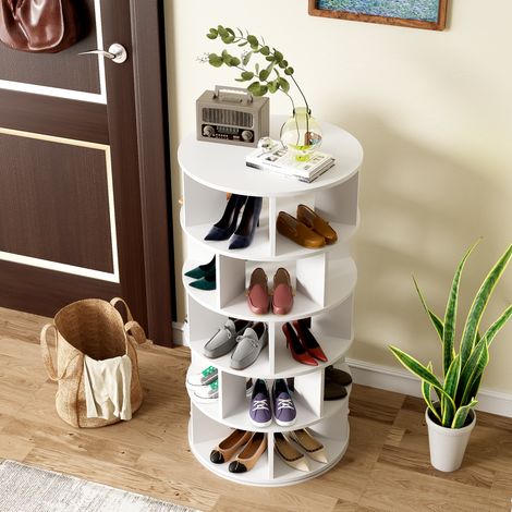 Meuble chaussures rotatif rond 5 niveaux, 115 cm de hauteur, blanc DESVIAE (1/5)