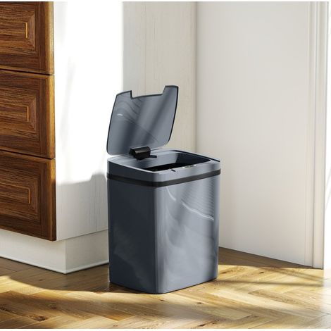 Pattumiera a sensore 15 L con due modalità di apertura, 27,6 x 21,4 x 33,5 cm, grigia OKMYHOME (1/5)