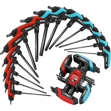 Jeu de 14 clés hexagonales à poignée en T, 7 clés métriques et 7 clés Torx avec support de rangement pour la réparation de vélos de voiture, le bricolage, la réparation à domicile (1/5)