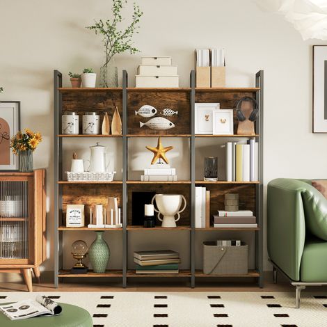 Bibliothèque sur 5 Niveaux, Étagère de Rangement pour Cuisine, pour Bureau, Salon, Chambre, 24 x 128 x 154,1 cm, Style Industriel, Marron et Noir (1/5)