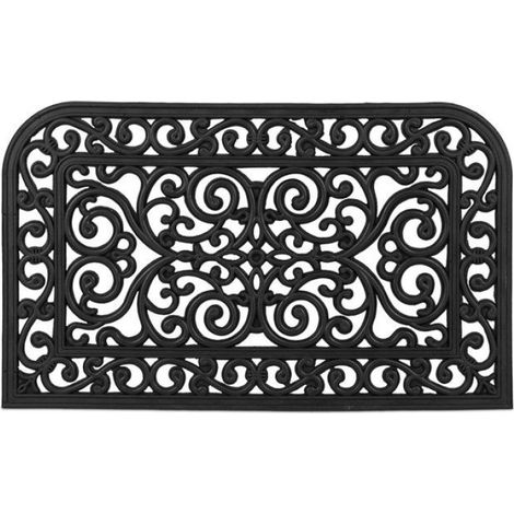 Paillasson Caoutchouc - 45 x 75 cm - Antidérapant Résistant Intempéries - Pour Entrée Balcon Terrasse - Noir - 1 Pièce (1/5)