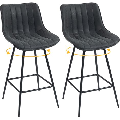 Lot de 2 tabourets de bar pivotants de 68 cm avec dossier, pour îlot de cuisine ou salle à manger, noir. (1/5)