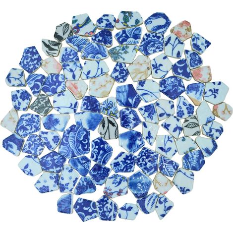 Carreaux de mosaïque en porcelaine irrégulière bleue et blanche de 0,5 kg, DIY fait main, salle de bain, salon, dosseret de cuisine, extérieur (coloris mélangé, moyen) (1/5)