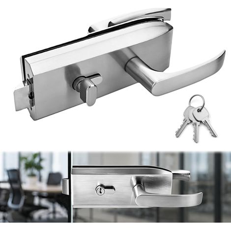 Serrure de porte en verre en acier inoxydable, mécanisme intérieur métallique, serrure de porte intérieure avec poignée coulissante et 3 clés, ferrure de porte en verre pour verre de 8 à 12 (1/5)