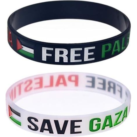 Bracelet Drapeau de Palestine, Bracelet élastique en silicone Sauvez Gaza, Bracelet Solidarité avec le peuple palestinien (Noir et