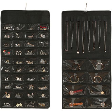 Organiseur Bijoux Suspension - Double Face avec 48 Poches Transparentes et 8 Crochets Métalliques - Pour Boucles D Oreilles Colliers Anneaux - 1 Pièce (1/5)
