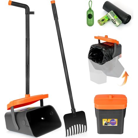 Hundekotschaufel, 46" Großer Hundekotschaufel, Hundekotschaufel und Harke Set mit Verstellbarem Langem Griff, drehbar, für Große Mittelgroße Kleine Hunde Gras Kies, mit 50 Müllsäcken