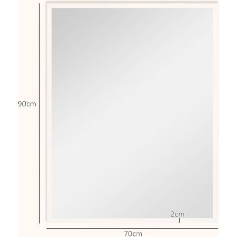 Miroir mural rectangulaire 90 x 70 cm, cadre en bois blanc, idéal pour la salle de bain, salon ou chambre (1/5)