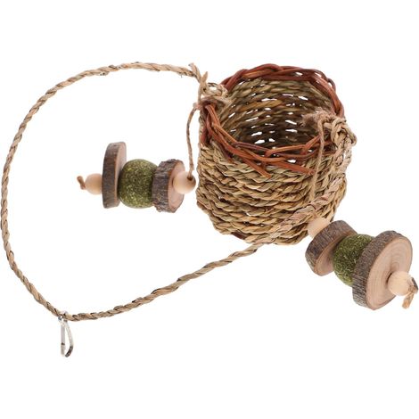 Grass Rope Chew Toy Basket for Small Animals (1/5)