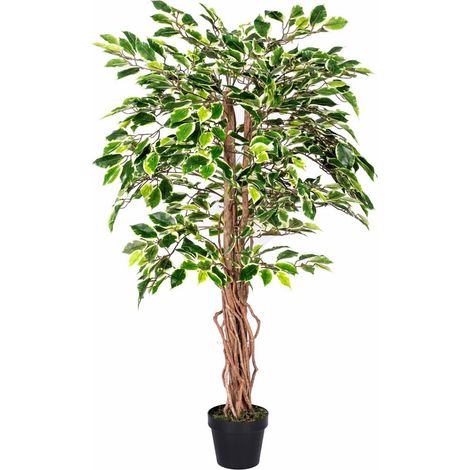 HOMESCAPES Kunstbaum Ficus Benjamini grün weiß 122 cm