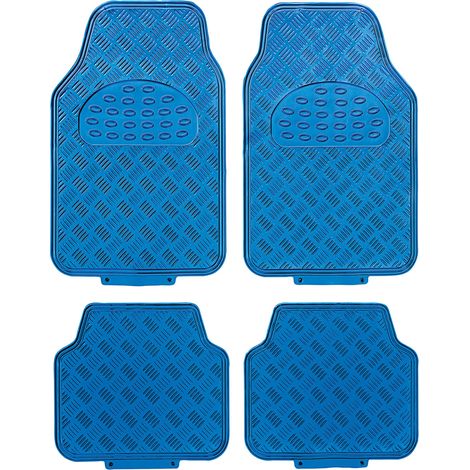 Jeu de 4 Tapis de sol PVC Look Aluminium - Universels - Bleu (1/5)