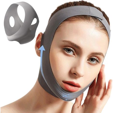 Masque facial réutilisable en forme de V, ceinture de sommeil, masque de beauté unisexe pour le cou, gris (1/5)