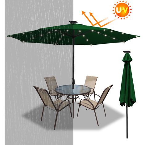 SWANEW Parasol Déporté et Inclinable de Jardin Dia 350 CM avec 48 LED Solaire Strucutre en Métal Robuste Vert Anti-UV (1/5)