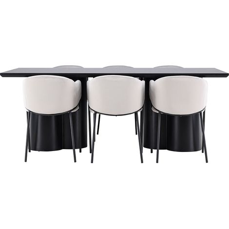 Olivia Essgruppe Tisch 100x210cm und 6 Velours Stühle mit Armlehnen schwarz.