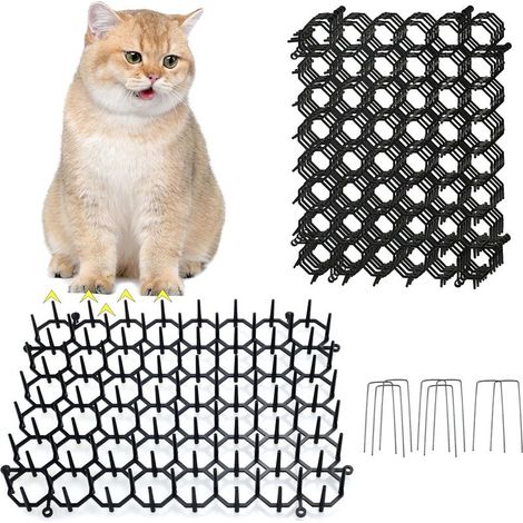 Lot de 6 Tapis Anti Chat à Picots (20x15cm) Répulsif Chat avec 8 Piquets de Fixation Grille Dissuasive pour Jardin, Canapé et Plantes Barrière Répulsive Intérieure/Extérieure