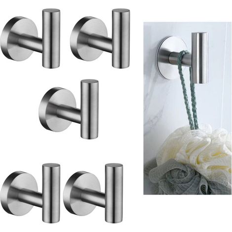 5 pièces Home Patère à Crochets pour Peignoir Salle de Bain WC Porte Manteau Serviette Chapeau en Acier Inoxydable Multi-Choix (1/5)