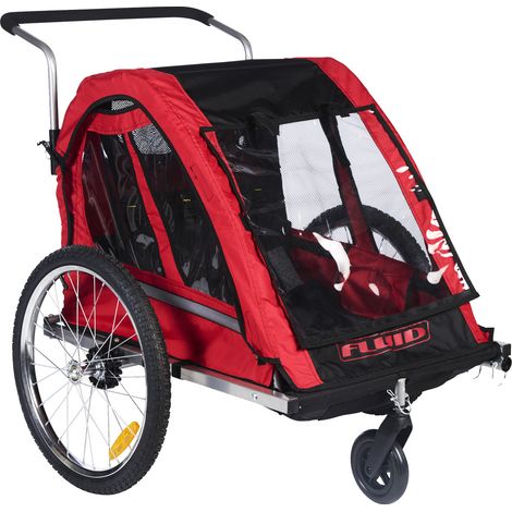 FLUID wandelbarer Fahrradanhänger & Kinderwagen, 40 kg Tragfähigkeit, max. Geschwindigkeit 16 km/h, schnell zusammenklappbarer silberner Metallrahmen, Rot (1/5)