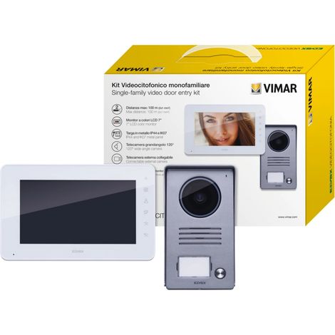 Vimar K40910 Kit Videocitofono Monofamiliare da Parete, Grigio la Targa e Bianco Il Monitor