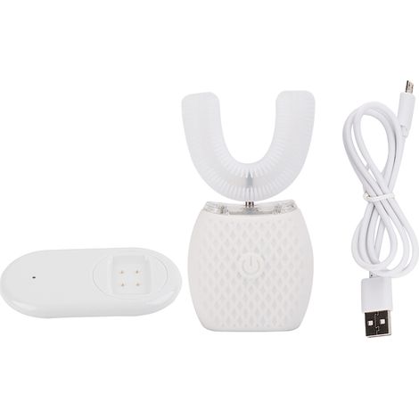 [RM] Brosse à dents électrique en silicone, brosse à dents automatique, outil de nettoyage des dents pour usage domestique, blanche-AquaForge