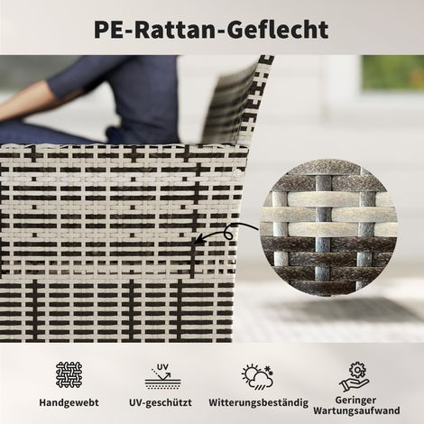 Canapé 2 places en rotin PE, sofa de jardin pour extérieur terrasse avec coussins, tapis antidérapants, cadre en acier, gris clair (1/5)