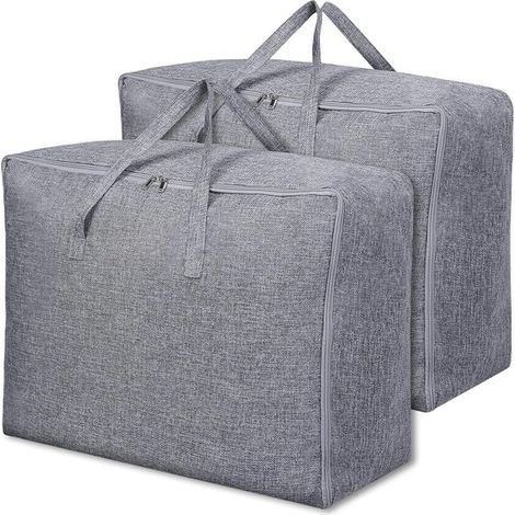Confezione da 2 sacchi portaoggetti extra large, 70x50x30 cm, con cerniera, per vestiti, coperte, cuscini e piumoni. (1/5)