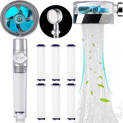 Anti-limescale shower head, high-pressure, 360° swivel shower head with 6 filters (1/4)