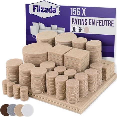 Patins en Feutre Auto-Adhésifs - 156 Pièces Carrés et Ronds - Beige - Protection Sols et Réduction Bruit - Pour Chaises et Meubles - Assortiment Complet (1/5)