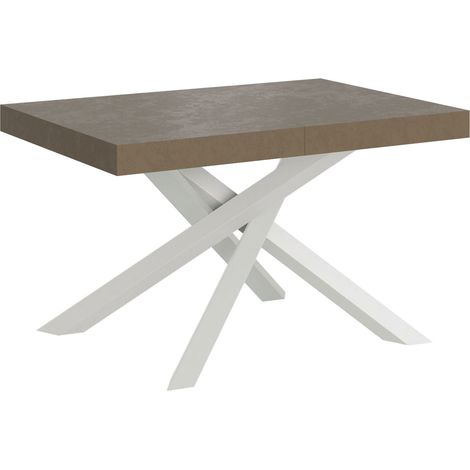 Table extensible Volantis gris tourterelle 120/224x90 cm avec pieds blancs