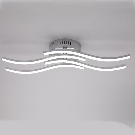 Plafonnier LED 4 Lumières, 24W  Luminaire Plafonnier Vagues, Lampe de Plafond LED Moderne Argent, Plafonnier Salon, 6500K Blanc Froid Plafonnier Chambre, Couloir, Cuisine, Ø60CM [Classe énergétique E] (1/5)