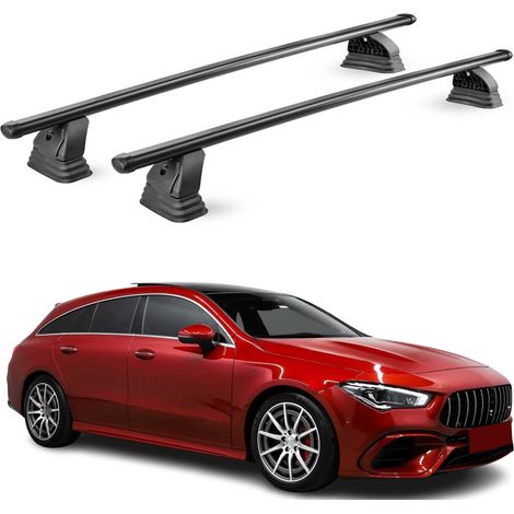 OMAC Barres de toit transversales en acier pour Mercedes CLA Shooting Brake X118 2019-2026 – TÜV / DIN 75302:2019 – Antivol inclus – Rainure en T (accessoires) – Charge max 75 kg – 2 barres – Noir (1/5)