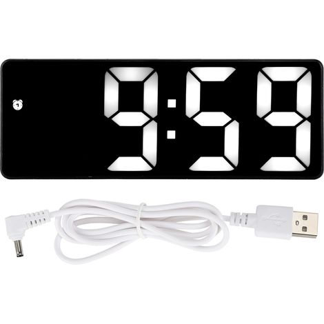 Réveil Miroir LED Rectangulaire Noir avec Horloge Numérique USB Rechargeable et Lampe Blanche - Décoration Murale Moderne
