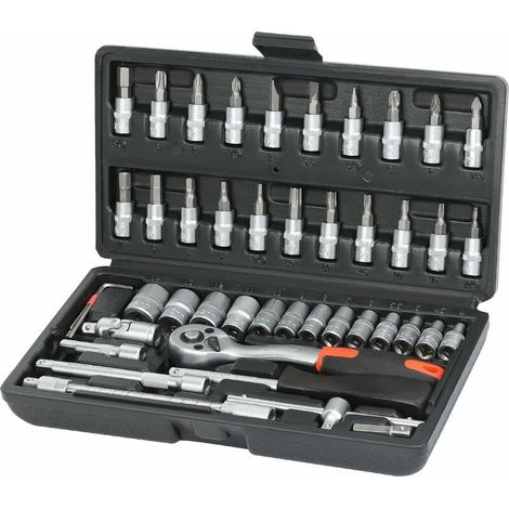 Coffret de Douilles en Cr-v avec Clé à Cliquet 1/4" (72 Dents) de Dégagement Rapide 46 Pièces (1/5)