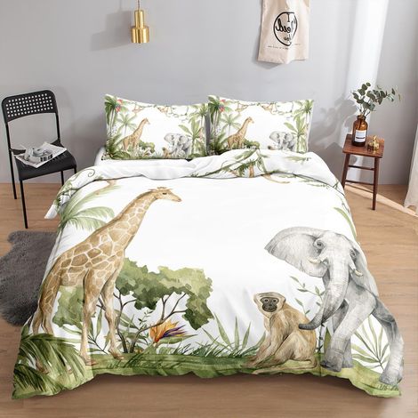 Bettwäsche-Set 3-teilig mit Giraffen-Motiv, 155x220cm, Mikrofaser, pflegeleicht